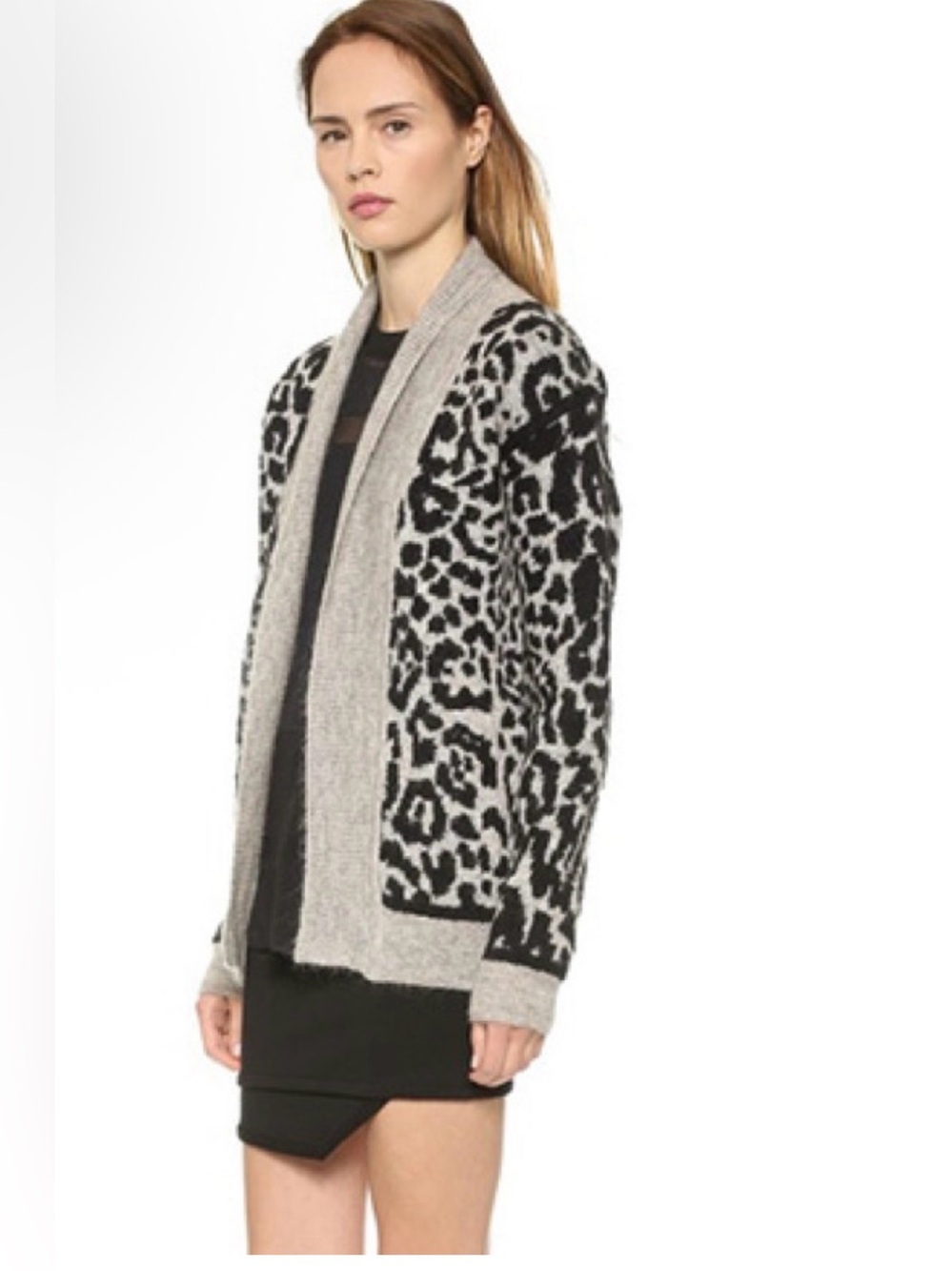 IRO Leopard Intarsia Cardigan Alpaca‎ Mohair Sweater Fuzzy Knit Size M B08